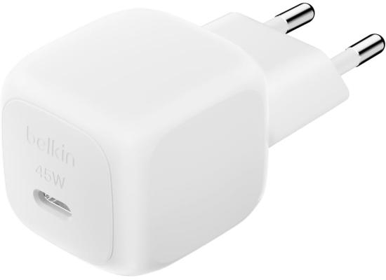 Belkin BoostCharge Compact 45W USB-C PD Fast Charging AC Charger for All iPhone 16 and iPhone 15 Models Samsung Galaxy S25, iPad, AirPods, and More - White